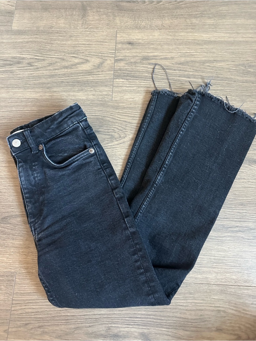 Zara Black High-Rise Slim Jeans with Raw Hem